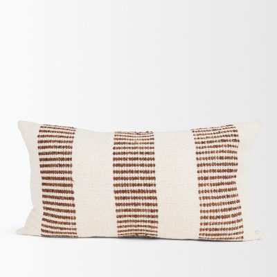 Alternative view of Levon 14x26 Lumbar Plush Cream w/ Orange Dashed Stripes Decorative Pillow Cover