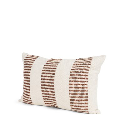 Levon 13x21 Lumbar Plush Cream w/ Orange Dashed Stripes Decorative Pillow Cover