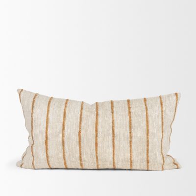 Alternative view of Merrick 14x26 Lumbar Natural Beige w/ Orange Stripes Decorative Pillow