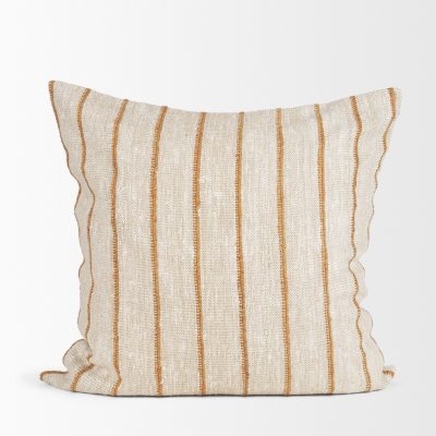Alternative view of Merrick 22x22 Square Natural Beige w/ Orange Stripes Decorative Pillow