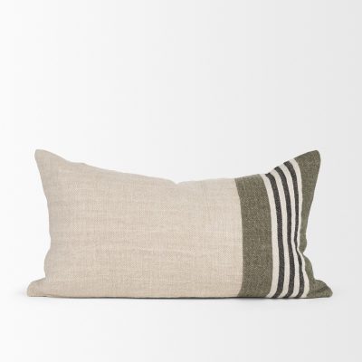 Alternative view of Hunter 14x26 Lumbar Oatmeal w/ Green Stripe Decorative Pillow Cover