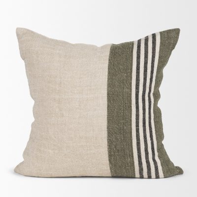 Alternative view of Hunter 20x20 Square Oatmeal w/ Green Stripe Decorative Pillow Cover