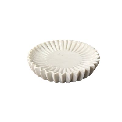 Fiora Round White Marble Scalloped Decorative Bowl