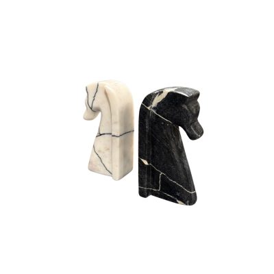 Cavalli Black and White Marble Horse Bookends