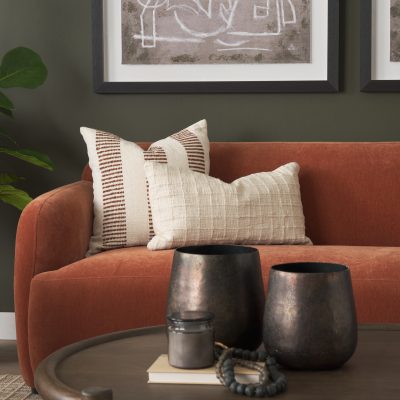 Alternative view of Levon 22x22 Plush Cream w/ Orange Dashed Stripes Decorative Pillow Cover