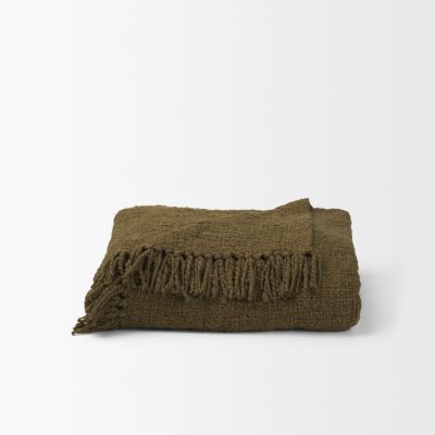 Alternative view of Kambal Dark Olive Green Woven Cotton Throw Blanket