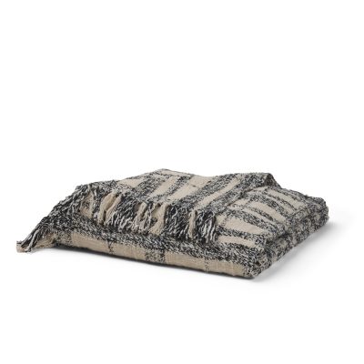 Kambal Cream w/ Woven Black Plaid Pattern Cotton Throw Blanket
