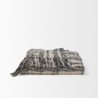Alternative view of Kambal Cream w/ Woven Black Plaid Pattern Cotton Throw Blanket