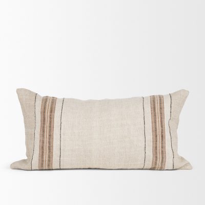 Alternative view of Maeve 14x26 Lumbar Natural Linen w/ Orange Stripes Decorative Pillow Cover
