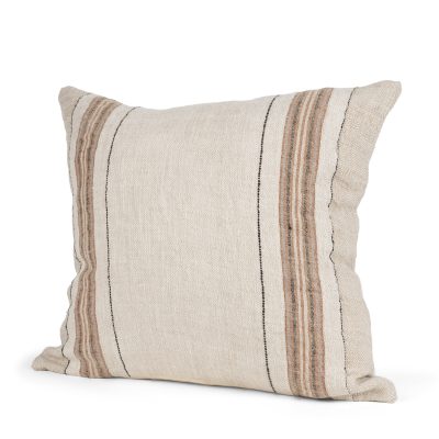 Maeve 20x20 Square Natural Linen w/ Orange Stripes Decorative Pillow Cover
