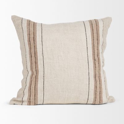 Alternative view of Maeve 20x20 Square Natural Linen w/ Orange Stripes Decorative Pillow Cover