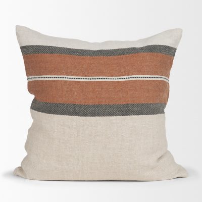 Alternative view of Mason 22x22 Square Cream w/ Orange Stripe Decorative Pillow Cover