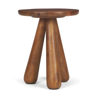 Mora Medium Brown Wood 3-Legged Accent Table