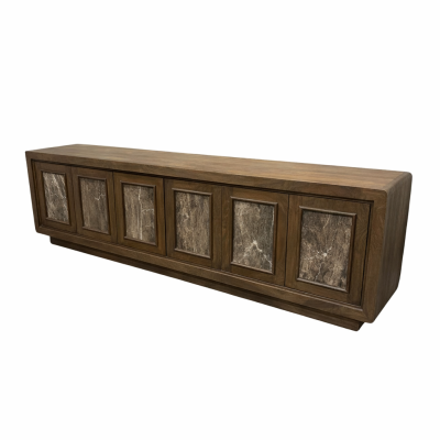 Valterra Dark Brown Wood w/ Cappuccino Marble 6 Door Media Console