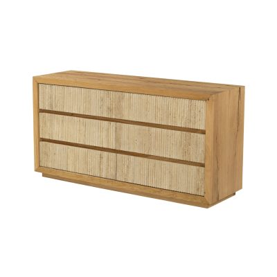 Travona Oak Wood w/ Travertine 6 Drawer Dresser