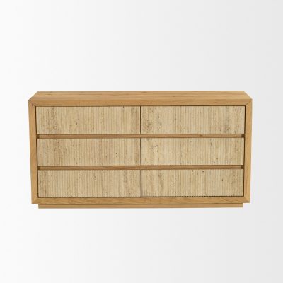 Alternative view of Travona Oak Wood w/ Travertine 6 Drawer Dresser