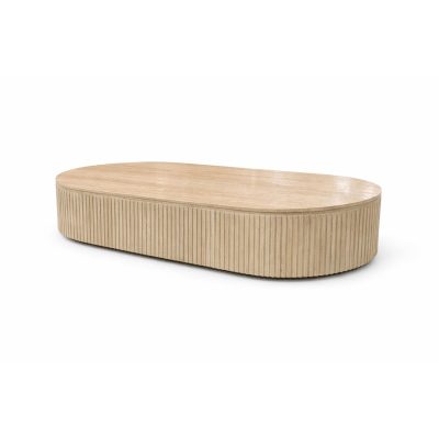 Elara Ribbed Oblong Travertine Coffee Table