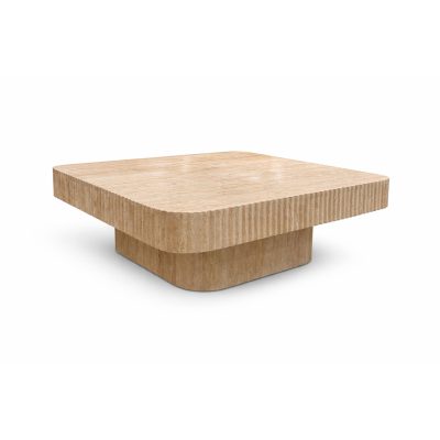 Tavora Ribbed Square Travertine Coffee Table