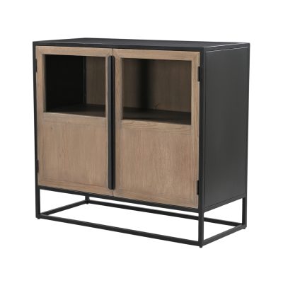 Sloan Light Brown W/Black Metal Frame Accent Cabinet