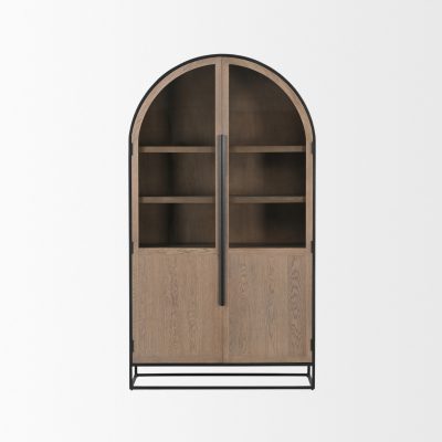 Alternative view of Sloan 85.5H Light Brown W/Black Metal Frame Arched Cabinet