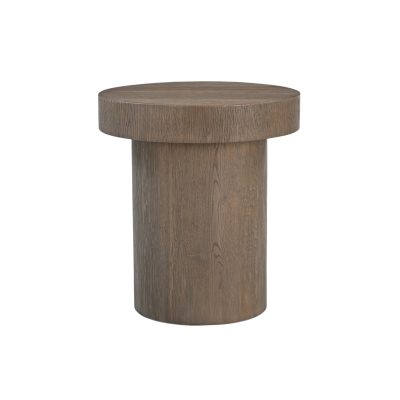 Lyonne Round Medium Brown Oak Wood Pedestal Side Tables