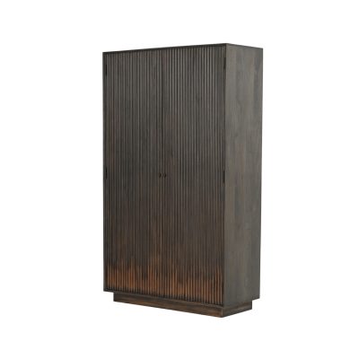 Cinder Distressed Dark Brown Wood Reeded 2-Door Closed Tall Cabinet
