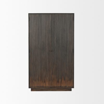 Alternative view of Cinder Distressed Dark Brown Wood Reeded 2-Door Closed Tall Cabinet