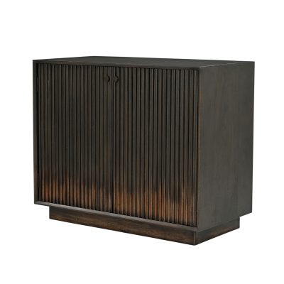 Cinder Distressed Dark Brown Wood Reeded 2-Door Closed Accent Cabinet