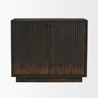 Alternative view of Cinder Distressed Dark Brown Wood Reeded 2-Door Closed Accent Cabinet