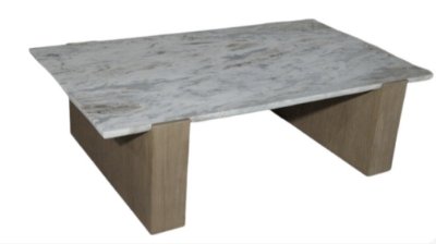Milos Pink Marble Top w/ Light Brown Oak Wood Coffee Table