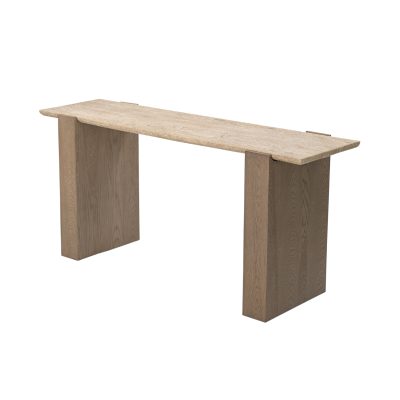 Milos Travertine Top w/ Light Brown Oak Wood Console Table