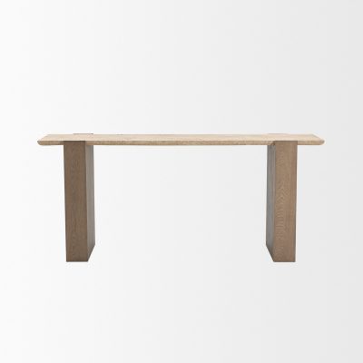 Alternative view of Milos Travertine Top w/ Light Brown Oak Wood Console Table