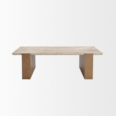 Alternative view of Milos Travertine Top w/ Light Brown Oak Wood Coffee Table