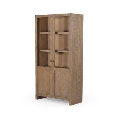 Henry Dark & Light Brown Oak Wood w/ Glass Doors Curio Cabinet