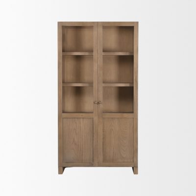 Alternative view of Henry Dark & Light Brown Oak Wood w/ Glass Doors Curio Cabinet