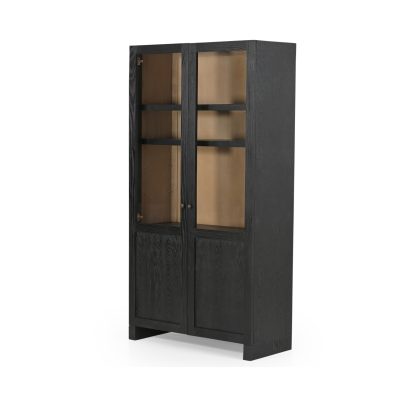 Henry Black & Light Brown Oak Wood w/ Glass Doors Curio Cabinet