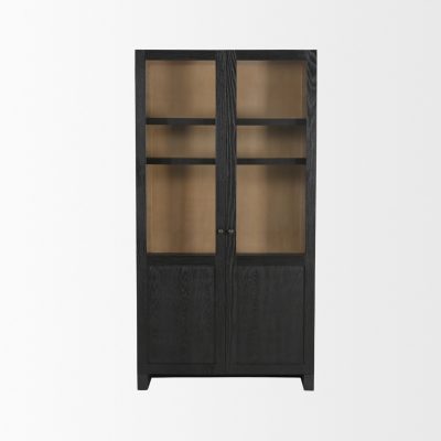Alternative view of Henry Black & Light Brown Oak Wood w/ Glass Doors Curio Cabinet