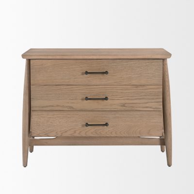 Alternative view of Hollis Light Brown Wood 3-Drawer Closed Nightstand