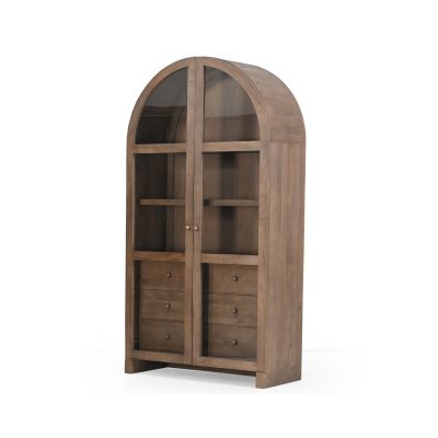 Suri Mid Brown Wood W/Glass Doors Arched Curio Cabinet