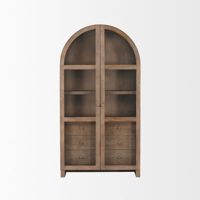 Alternative view of Suri Mid Brown Wood W/Glass Doors Arched Curio Cabinet