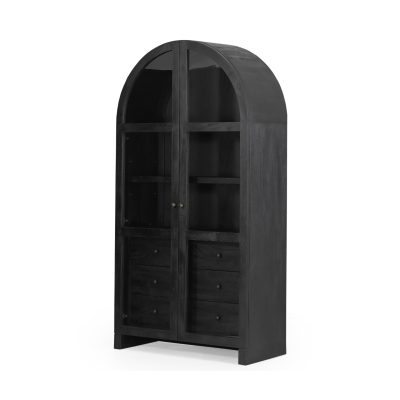 Suri Black Wood W/Glass Doors Arched Curio Cabinet