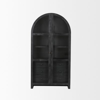 Alternative view of Suri Black Wood W/Glass Doors Arched Curio Cabinet