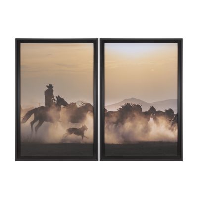 Dusty Herd Chase (Set of 2) by Ismail Atabek FramedPhoto Print Matted under Glass