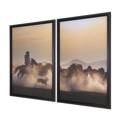 Alternative view of Dusty Herd Chase (Set of 2) by Ismail Atabek FramedPhoto Print Matted under Glass