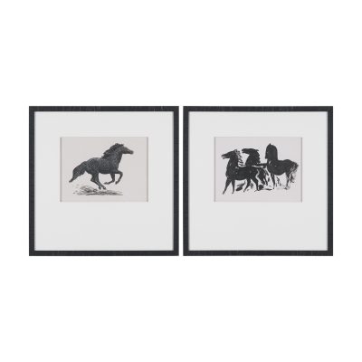 Zwarte Paarden (Set of 2) by Leo Gestel Hand-Embellished Framed Artwork Matted under Glass