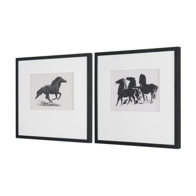Alternative view of Zwarte Paarden (Set of 2) by Leo Gestel Hand-Embellished Framed Artwork Matted under Glass