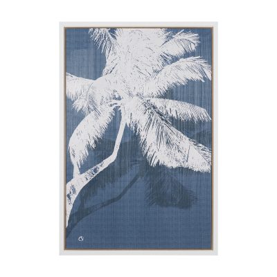 Palm Shadow II (Blue) by Mercana Studio Hand Embelished Textured Framed Canvas Artwork