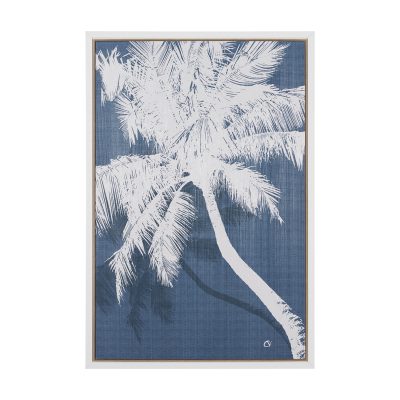 Palm Shadow I (Blue) by Mercana Studio Hand Embelished Textured Framed Canvas Artwork