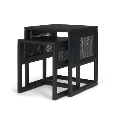 Grier Set of 2 Black Wood w/ Black Cane Nesting Accent Tables
