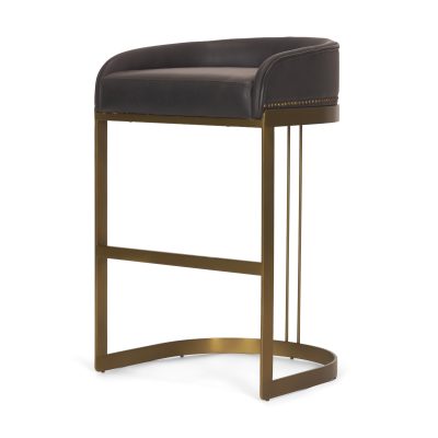 Hollyfield II Charcoal-Brown LeatherSeat Gold Metal Base Bar Stool